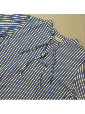 Fransa Top XL Blue White Striped Blouse Cotton Summer Elevated Casual Beachy